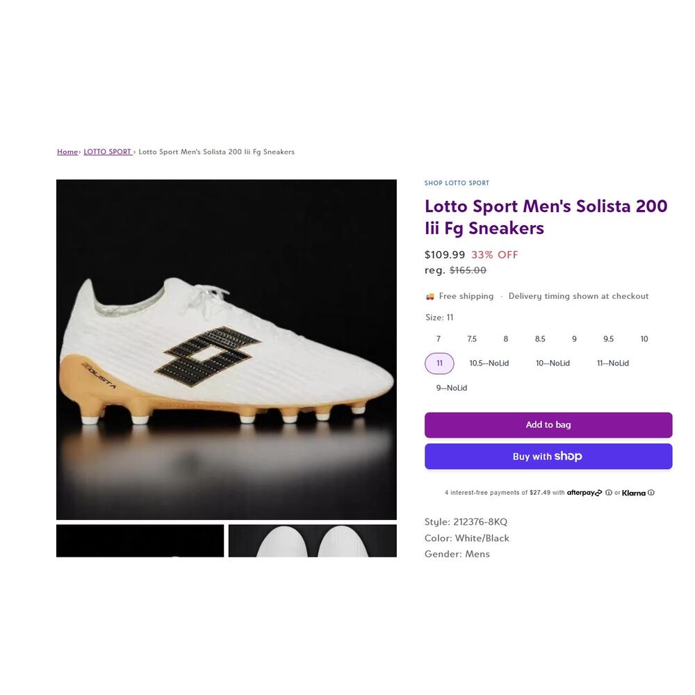Size 11 LOTTO SPORT SOLISTA 200 III FG 212376-8KQ MEN'S Soccer Cleats
